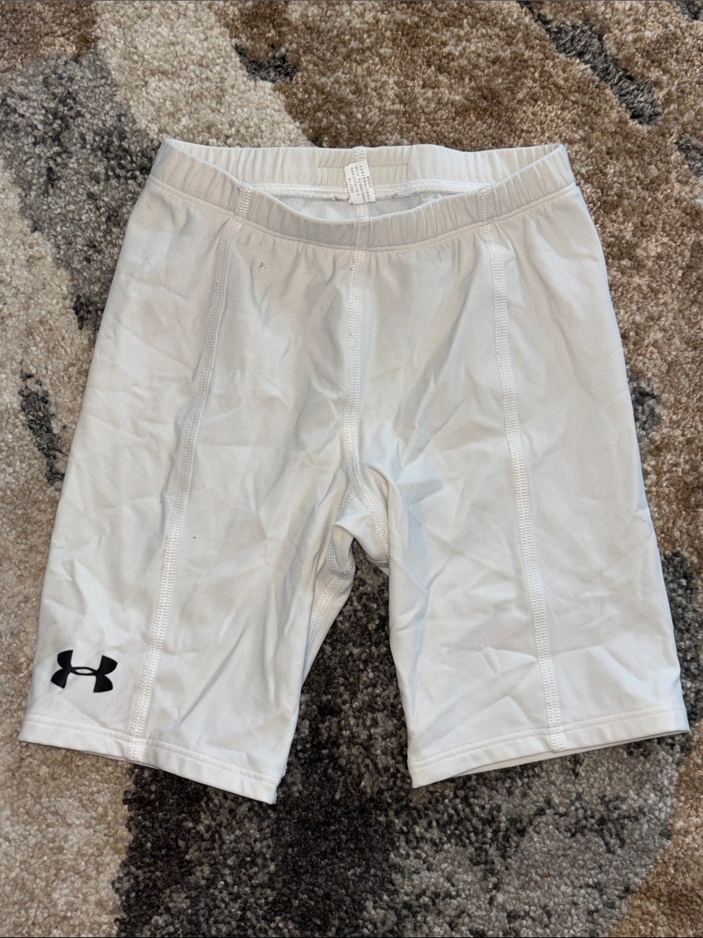 Under Armour Kids White Athletic Compression Shorts with Black Logo